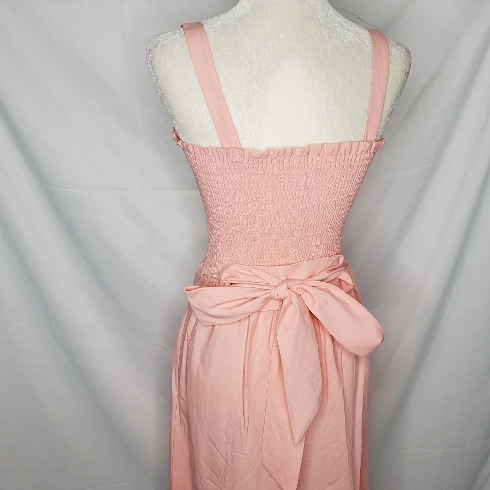VINTAGE 70s pink dress shirred smocked top convertible‎ midi M - Picture 3 of 14